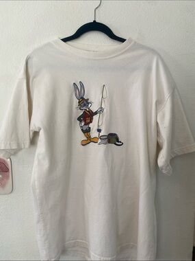 vintage 1991 Acme Studios Looney Tunes embroidery Bugs Bunny white Graphic Tee L
